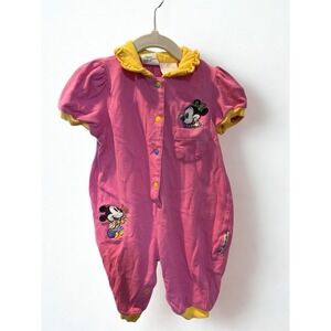 Vintage Baby Mickey & Co Minnie Mouse Pink & Yellow Romper size 6-9 months